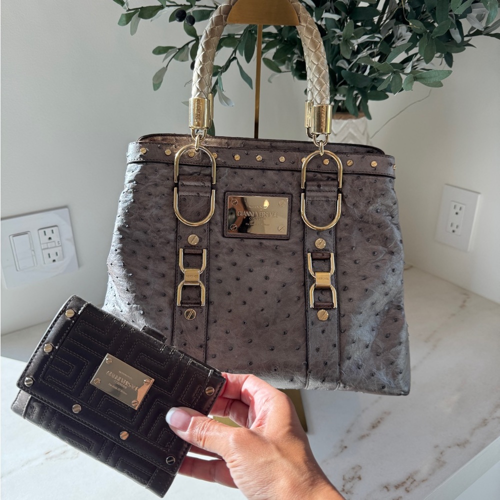 Versace Ostrich Handbag - Silver Grey with Champagne Hardware - Picture 17 of 17